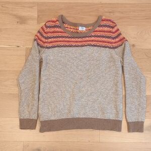 J. Crew Factory Brown and Multicolor Striped Crew Neck Sweater